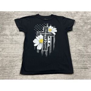 Love in Faith Shirt Unisex Small Black Short‎ Sleeve Sunflower Cross Christian